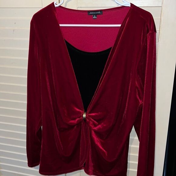 Notations, red and black blouse with attached cardigan size extra large - Picture 1 of 7